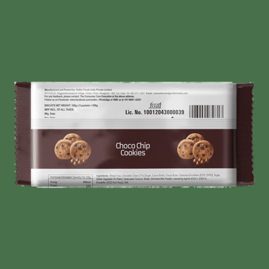 Unibic Choco Chip Cookies Super Saver Pack, Delicious Crunchy Chocolate Cookies, Enriched With Choco Chips, 500G