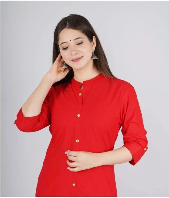 KIPEK - Red Cotton Womens Front Slit Kurti ( Pack of 1 ) - XXL