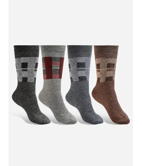 Texlon Woollen Mens Printed Multicolor Mid Length Socks ( Pack of 4 ) - Multicolor