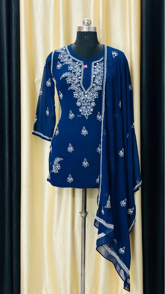 Short Top & Dupatta sets-Neavy blue / Premium Soft Georgette