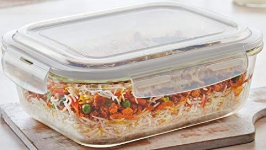 Femora Borosilicate Glass Rectangle Container Camel Black Lunch Box, Set of 3