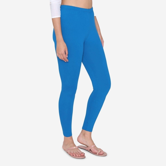 Women's Cotton Ankle leggings (Free Size) - Coral Blue