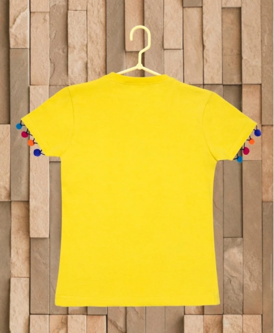 Girls Casual Short Sleeve Printed Cotton T Shirt (Yellow) PID49319