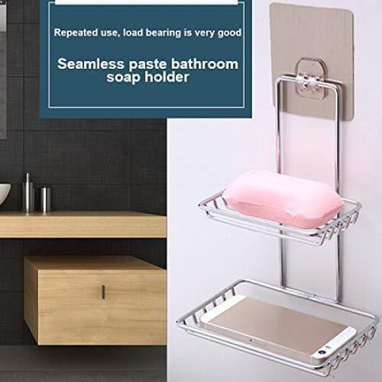 Soap Dish Holder-Wall Mounted Double Layered  Stainless Steel Soaps Storage Rack with Hook