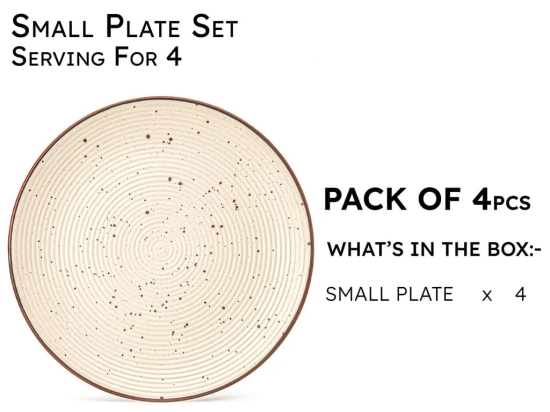 Reactive Handpainted Premium Ceramic 4 Small Plates | Quarter Plates | Stoneware | Microwave and Dishwasher Safe | Pack of 4 | Beige