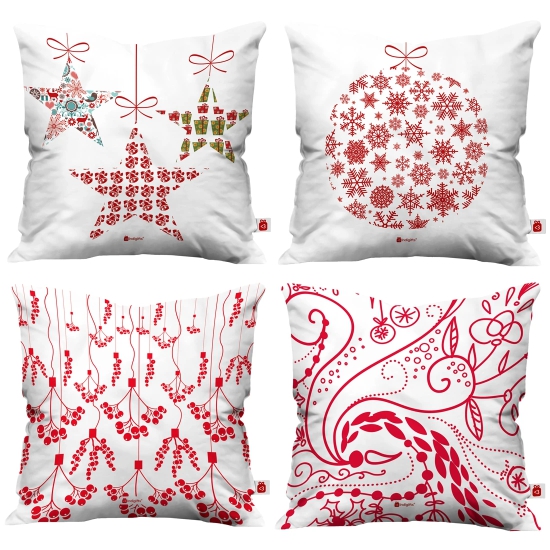 Indigifts Christmas Cushion Covers Merry Christmas Decorative Ornaments White Set of 4 Cushion Cover 16x16 inches - Christmas Cushion, Christmas Decorations for House, Xmas Decorations