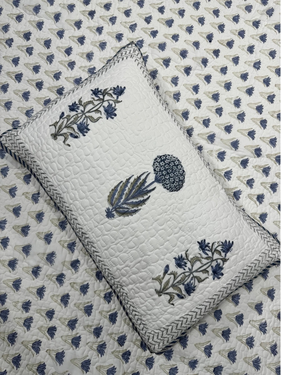 Hand Block Mulmul Cotton Bedcover | Firdaus Blue Bedcover-Super King