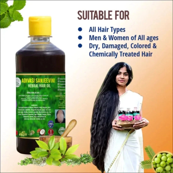 Adivasi Jeeva Sanjeevini Herbal Hair Growth oil - Ayurvedic Hair Growth oil-Buy 1 Get 1 Free