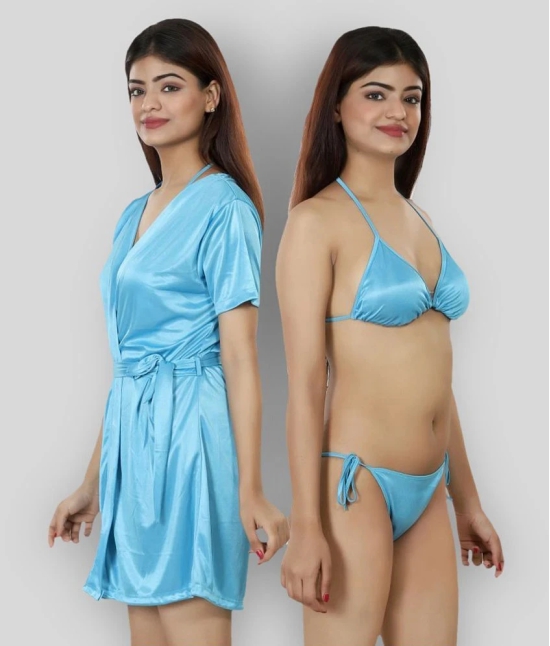 NIVCY - Blue Satin Womens Nightwear Nighty & Night Gowns ( Pack of 2 ) - 2XL