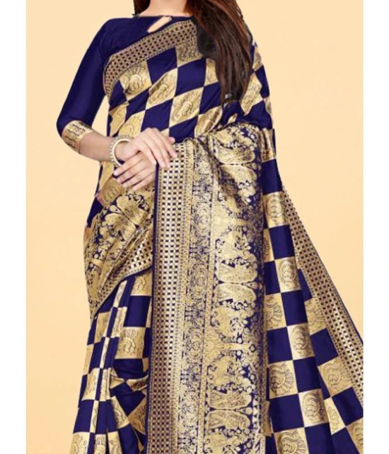 Gazal Fashions - Blue Banarasi Silk Saree With Blouse Piece ( Pack of 1 ) - Blue