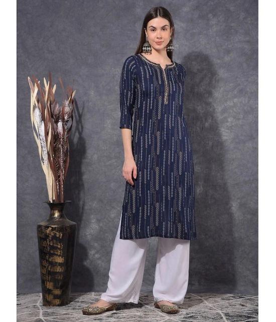 Mamoose Cotton Blend Self Design Straight Womens Kurti - Blue ( Pack of 1 ) - None