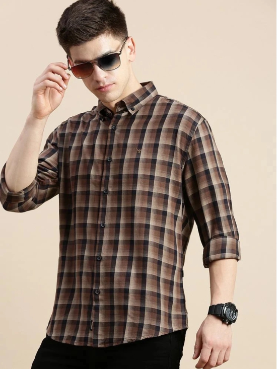 Showoff Cotton Blend Regular Fit Checks Full Sleeves Mens Casual Shirt - Brown ( Pack of 1 ) - None