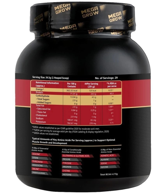 MEGAGROW Whey Protein (Powder) Isolate - Chocolate Flavor - 1 kg