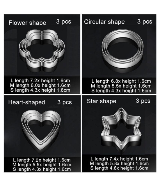 Dressably 12pcs Stainless Steel Cookie Cutter Set Pastry Cookie Biscuit Cutter Cake Muffin Decor Mold Mould Multi Functional Tool - Stainless Steel