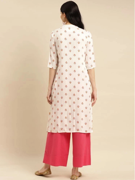 Rangita Women Rayon White Buta Printed Calf Length A-line Kurti - None