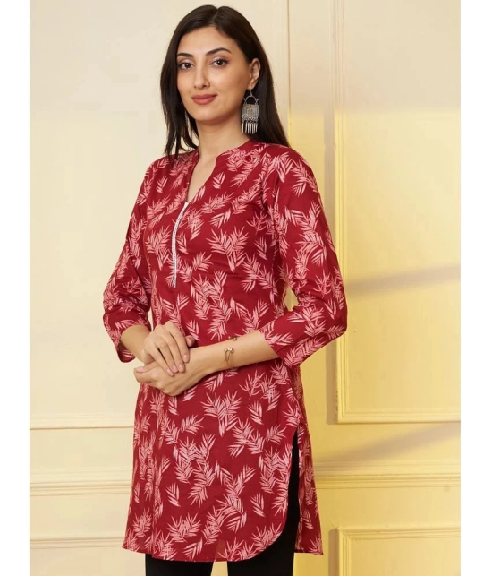 Tissu Cotton Printed Straight Womens Kurti - Maroon ( Pack of 1 ) - None