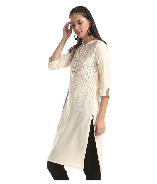 Karigari - Beige Cotton Women's Front Slit Kurti ( Pack of 1 ) - L