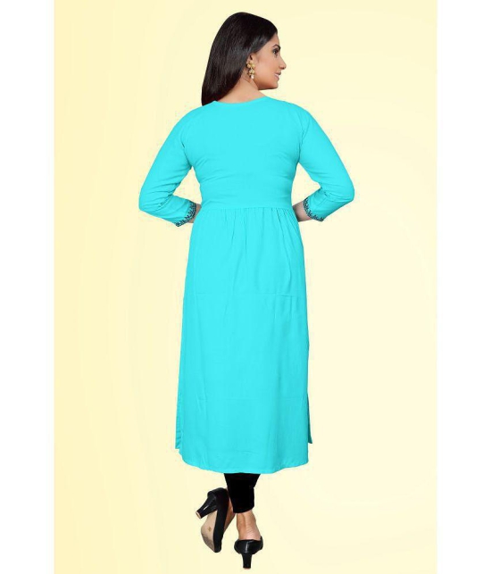 haya fashion - Turquoise Rayon Women's Straight Kurti ( Pack of 1 ) - None