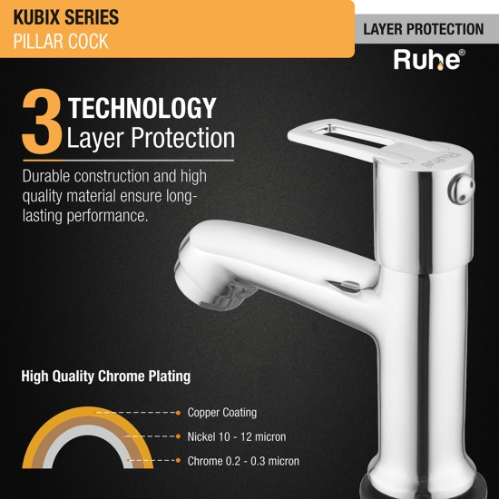 Kubix Pillar Tap Brass Faucet- by Ruhe®