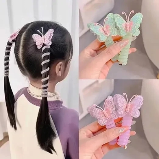 Cute Flower Spiral Hair Ties for Girls butterfly shape hairband Multicolour-Pack of 2