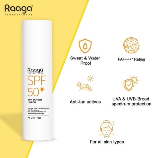 Raaga Professional Sunscreen Lotion SPF 50, White, 55 ml