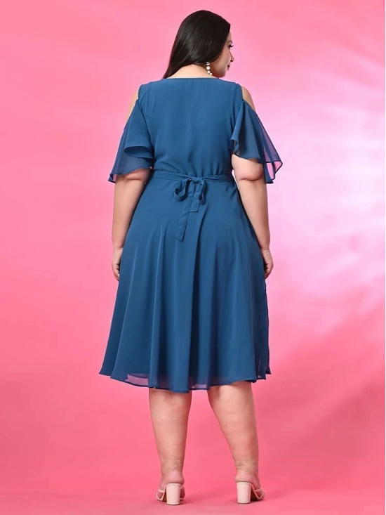 PrettyPlus by Desinoor.com Georgette Solid Midi Womens Fit & Flare Dress - Blue ( Pack of 1 ) - None