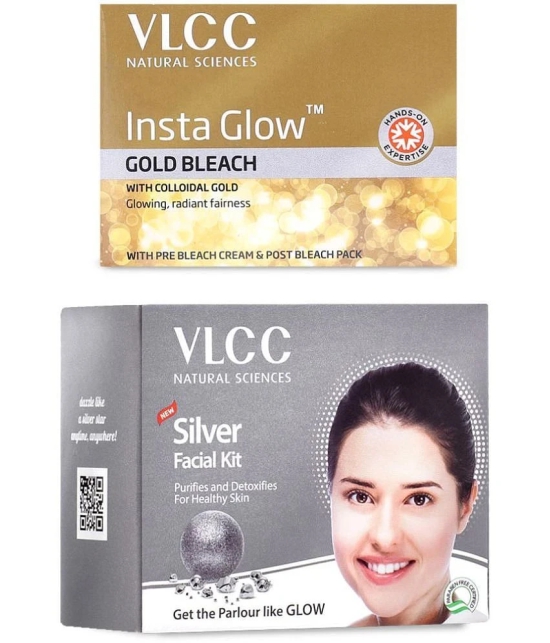 VLCC Silver Facial Kit, 60 g & Insta Glow Gold Bleach, 30 g (Pack of 2)