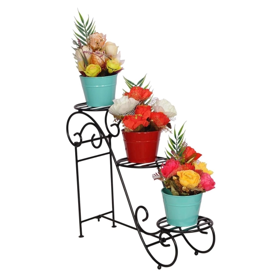 Urbane Home Planter, 3 Tier Folding Stand, Black, for Home, Office, Balcony Decor, Flower Pot, Decorative Basket, 1131.-Urbane Home Planter | Balcony Flower Pot | Decorative Planter Basket | Offi