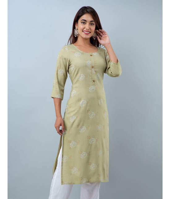 Doriya Rayon Printed 3/4th Sleeves Straight Green Kurti Single - None