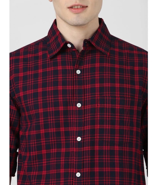 UrbanMark Men 100% Cotton Full Sleeves Regular Fit Check Casual Shirt-Red & Navy - None