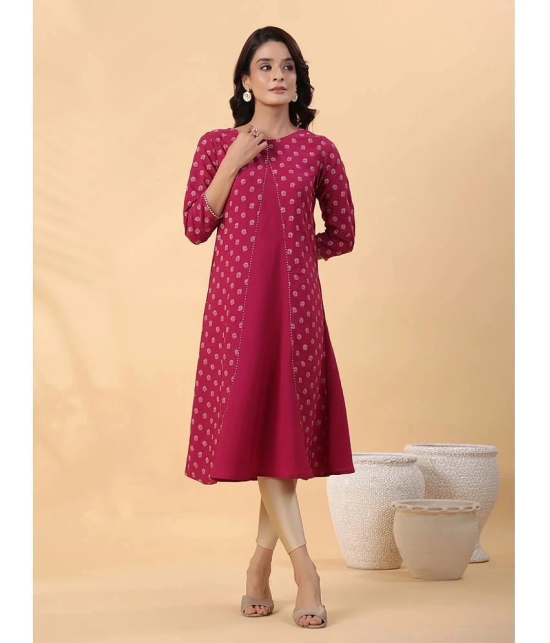 Janasya Crepe Printed Flared Womens Kurti - Wine ( Pack of 1 ) - None