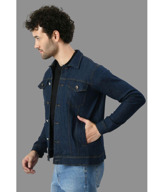 DKGF Fashion Cotton Blend Men''s Denim Jacket - Navy ( Pack of 1 ) - None