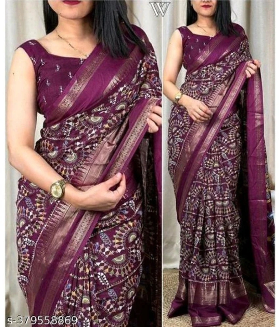 Bhuwal Fashion Crepe Printed Saree With Blouse Piece - Wine ( Pack of 1 ) - Wine