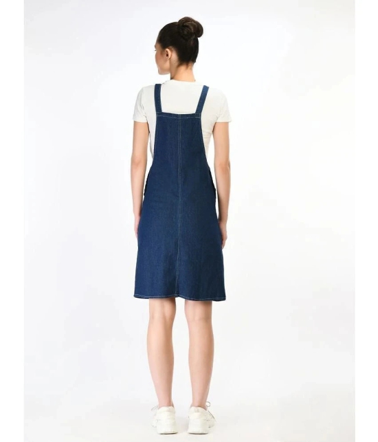 Chrome & Coral Denim Solid Knee Length Womens Dungarees - Navy Blue ( Pack of 1 ) - None