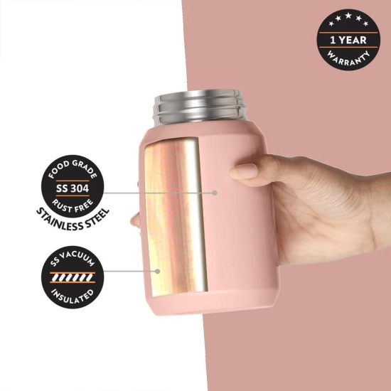 Borosil Carry Mate 500 ML Stainless Steel Vacuum Insulated Soup Flask & Food Jar with Screw Lid | 12 Hrs Hot & Cold | Pink | 1 Pc