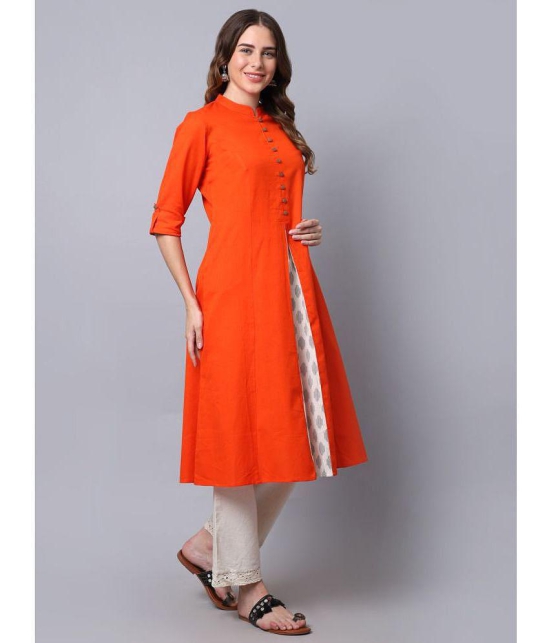 Pistaa - Orange Cotton Womens A-line Kurti ( Pack of 1 ) - None