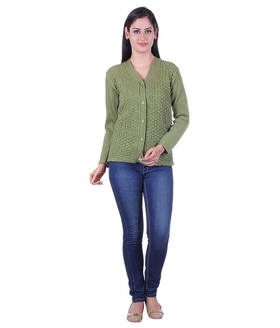 eWools.in Green Woollen Full Sleeves Buttoned Cardigan - L