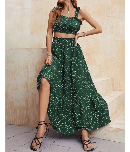 Selvia Green Printed Skirt Top Set - None