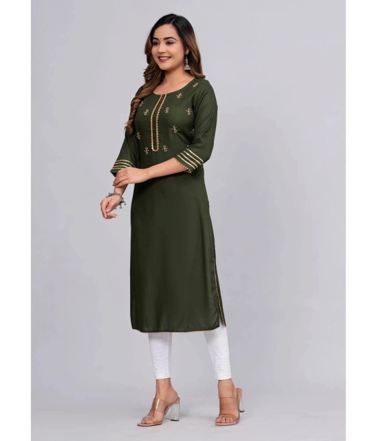 MAUKA Rayon Embroidered Straight Womens Kurti - Green ( Pack of 1 ) - None