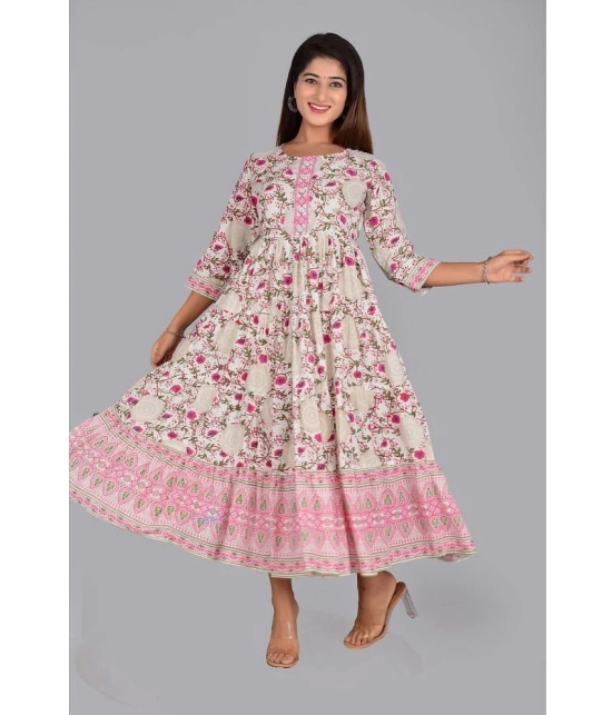 Smien Rayon Printed Anarkali Womens Kurti - Pink ( Pack of 1 ) - None