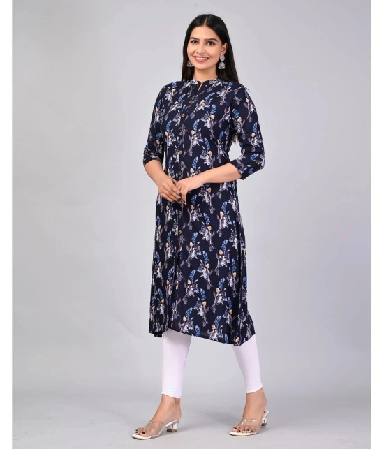 MAUKA Rayon Printed Straight Womens Kurti - Blue ( Pack of 1 ) - None