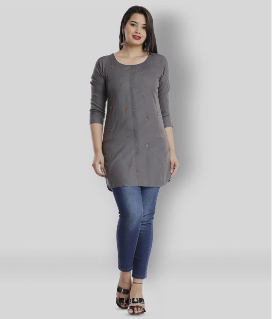 HIGHLIGHT FASHION EXPORT - Dark Grey Viscose Womens Straight Kurti ( Pack of 1 ) - S