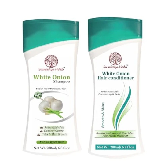 Soundarya Herbs Onion Hair Shampoo - 200ml + Onion Hair Conditioner - 200ml for Healthy & Shiny Hair