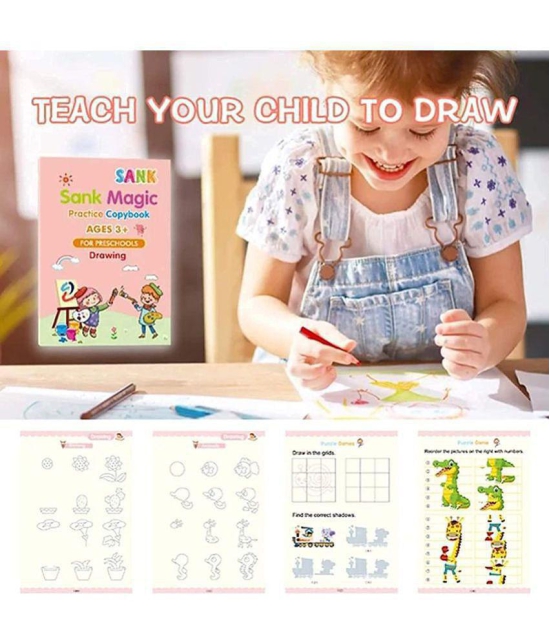 Sank Magic Practice Copybook, (4 BOOKS + 10 REFILL) Number Tracing Book for Preschoolers with Pen, Magic Calligraphy Copybook Set - Multi Colour