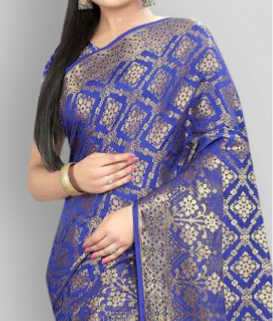 Gazal Fashions - Blue Banarasi Silk Saree With Blouse Piece (Pack of 1)