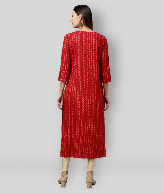 KIPEK - Red Rayon Women's Straight Kurti ( Pack of 1 ) - L