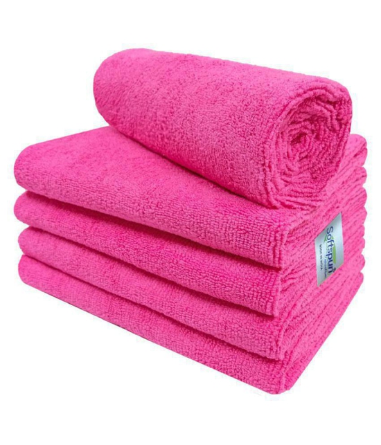 SOFTSPUN Microfiber Cloth - 5 pcs - 40x60 cms - 340 GSM Pink - Thick Lint & Streak-Free Multipurpose Cloths - Automotive Microfibre Towels for Car Bike Cleaning Polishing Washing & Detailing