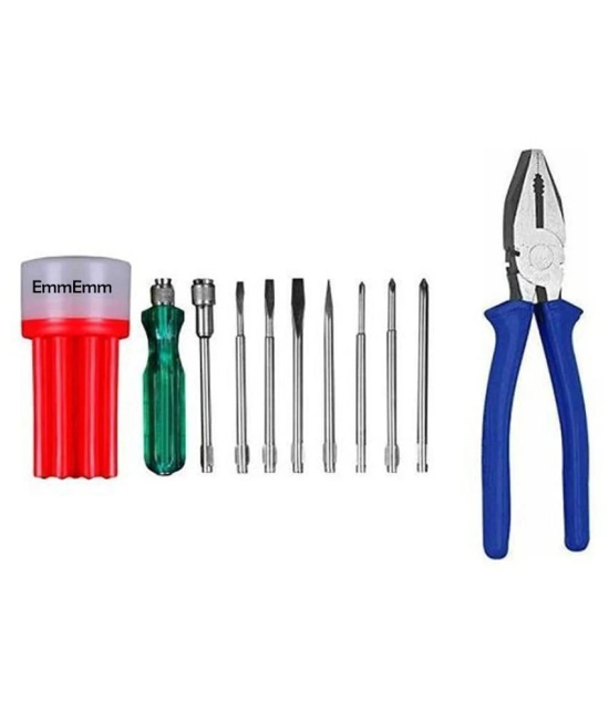 EmmEmm Combo of 8 in 1 Screw Driver Set With Tester Handle & 8 Inch Combination Plier