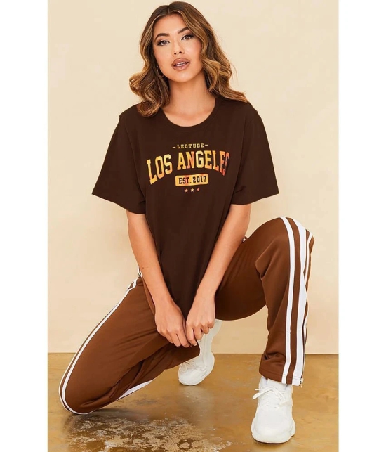 Leotude - Brown Cotton Blend Oversized Womens T-Shirt ( Pack of 1 ) - None