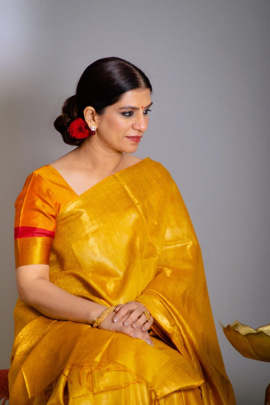 Sunrise Golden Yellow Soft Banarasi Pure Moonga Tussar Silk Saree